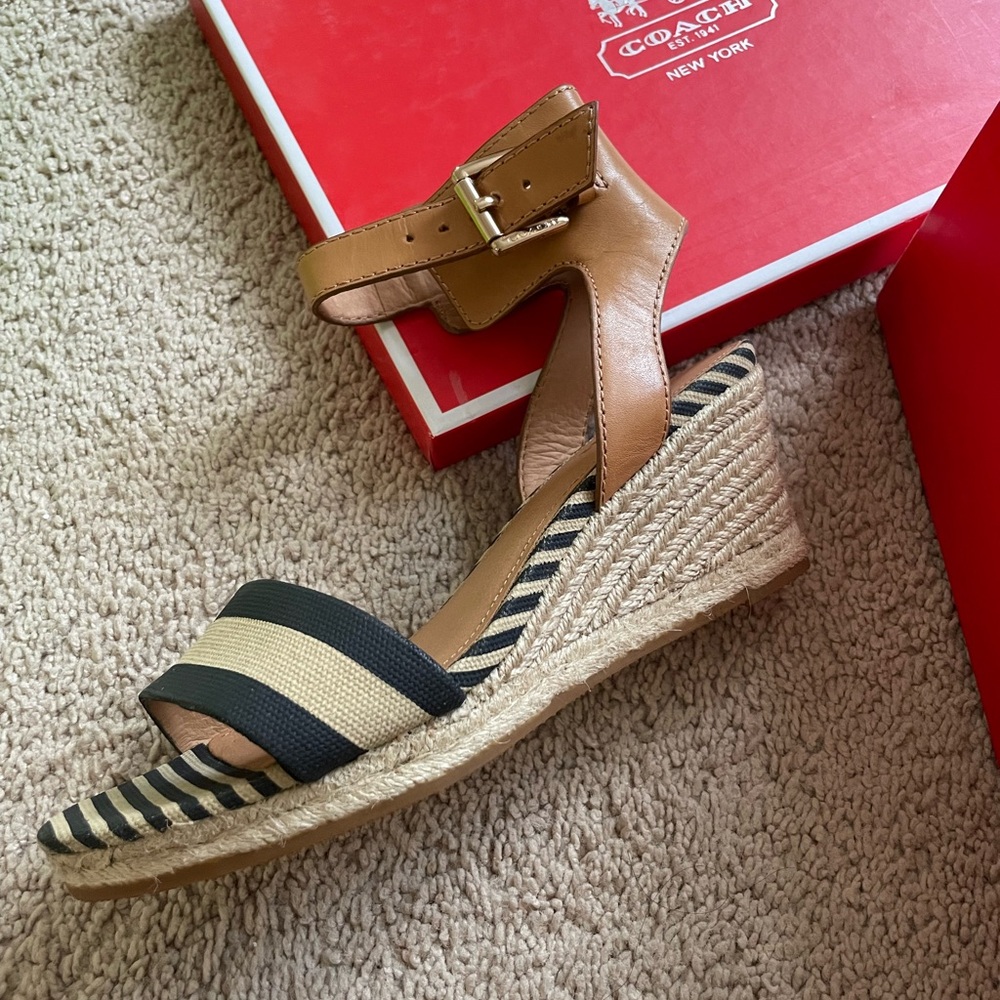 Coach Tan and Black Espadrille Shoes with Jute Sole